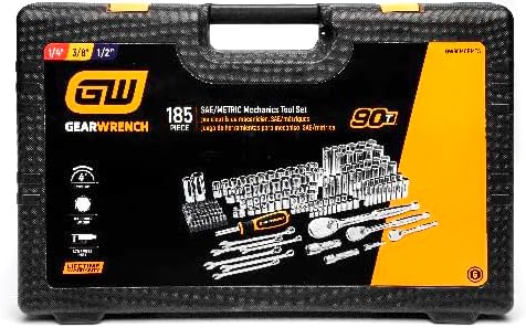 GEARWRENCH 185 Piece Mechanics Hand Tool Set - 1/4, 3/8”, & 1/2 Drive | 90 Tooth | SAE & Metric | GW90MCBMTS