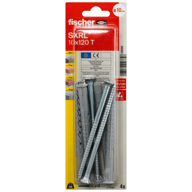 Cheville SXRL-T pour ossatures et cadres avec vis à tête fraisée Ø 10 x 120 mm 4 pièces