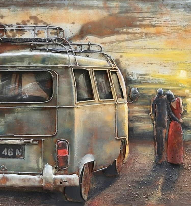 MÉTAL BRASS - Tableau relief en métal van vert 120x80