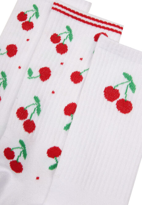 Womens 3pk White Cherry Ankle Socks