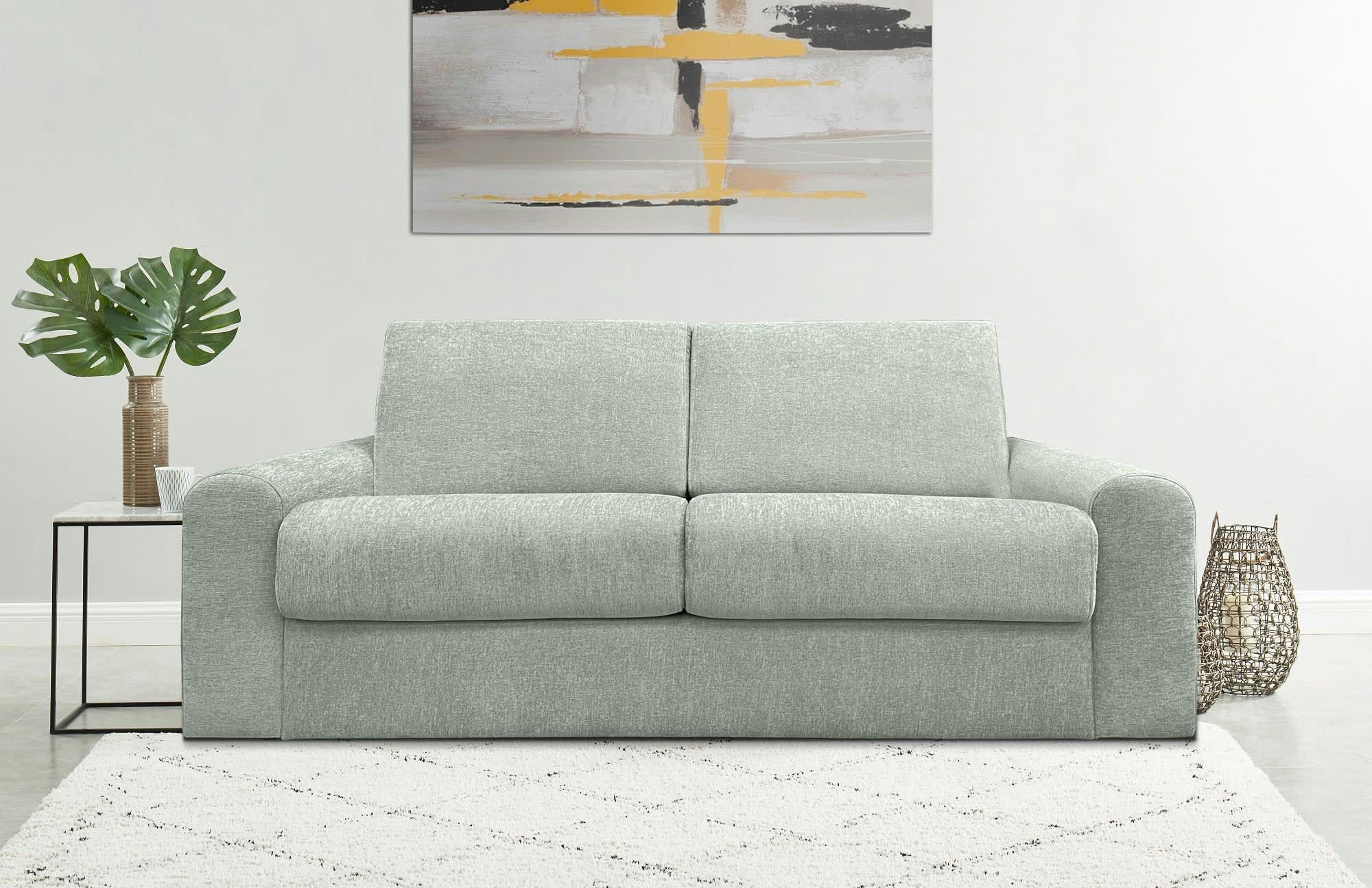 PERSEE - Canapé droit convertible 3 places  en tissu pistache