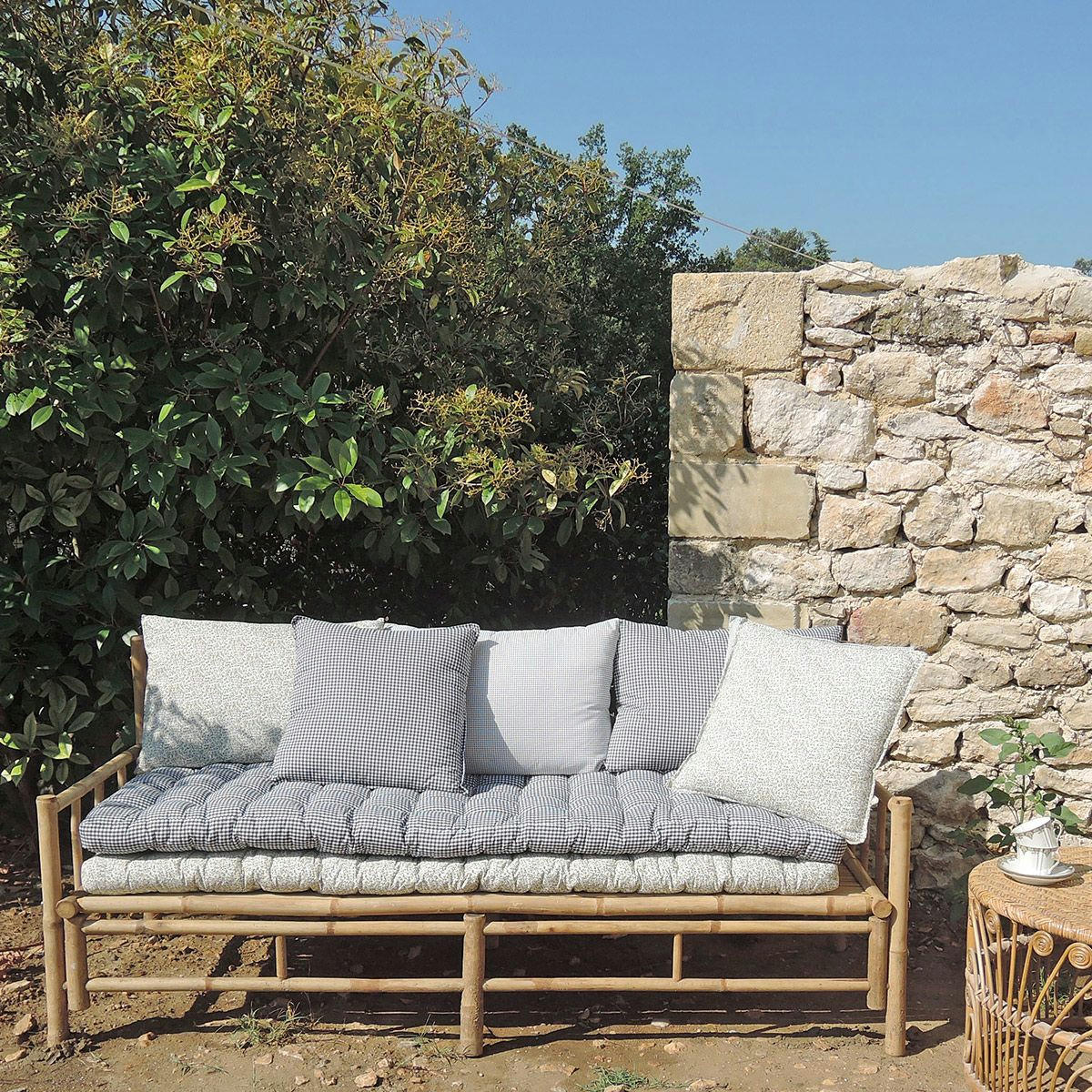 ROMY - Matelas de sol coton imprimé motif vichy - 60 x 170 cm