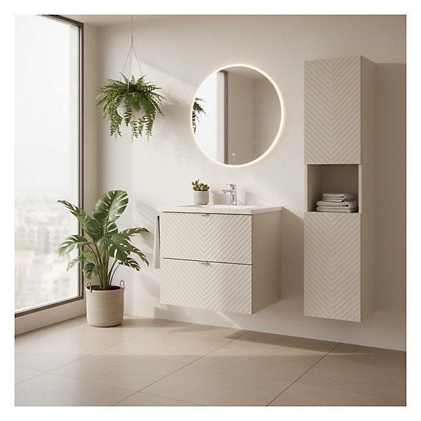 Ensemble de salle de bain AOKI : meuble sous vasque à placards 60cm et vasque encastrée blanche