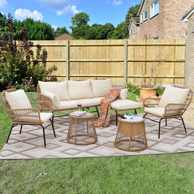 FINCATI BOHO Luxury Outdoor Patio Wicker Conversation Sectional Sofa Set