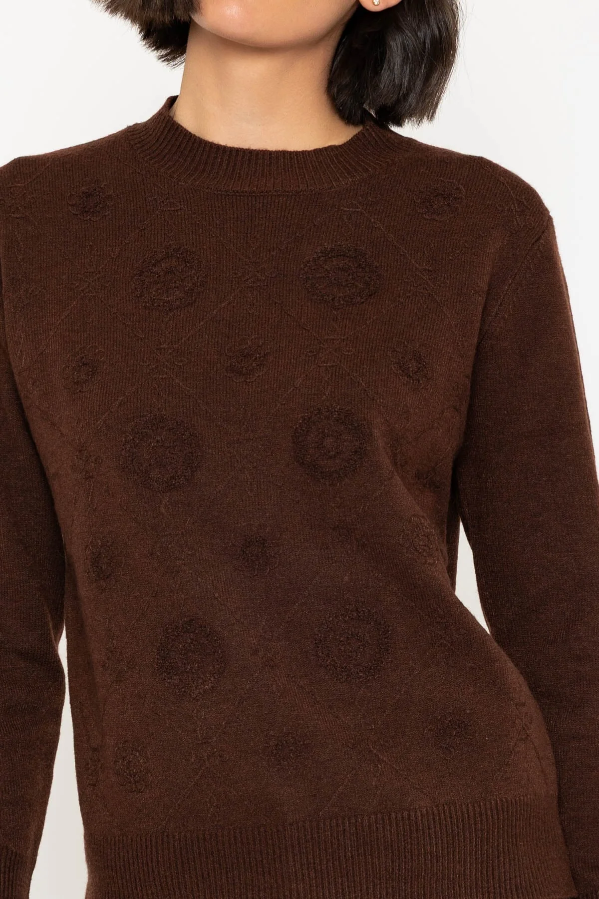 Brown Embossed Floral Jumper