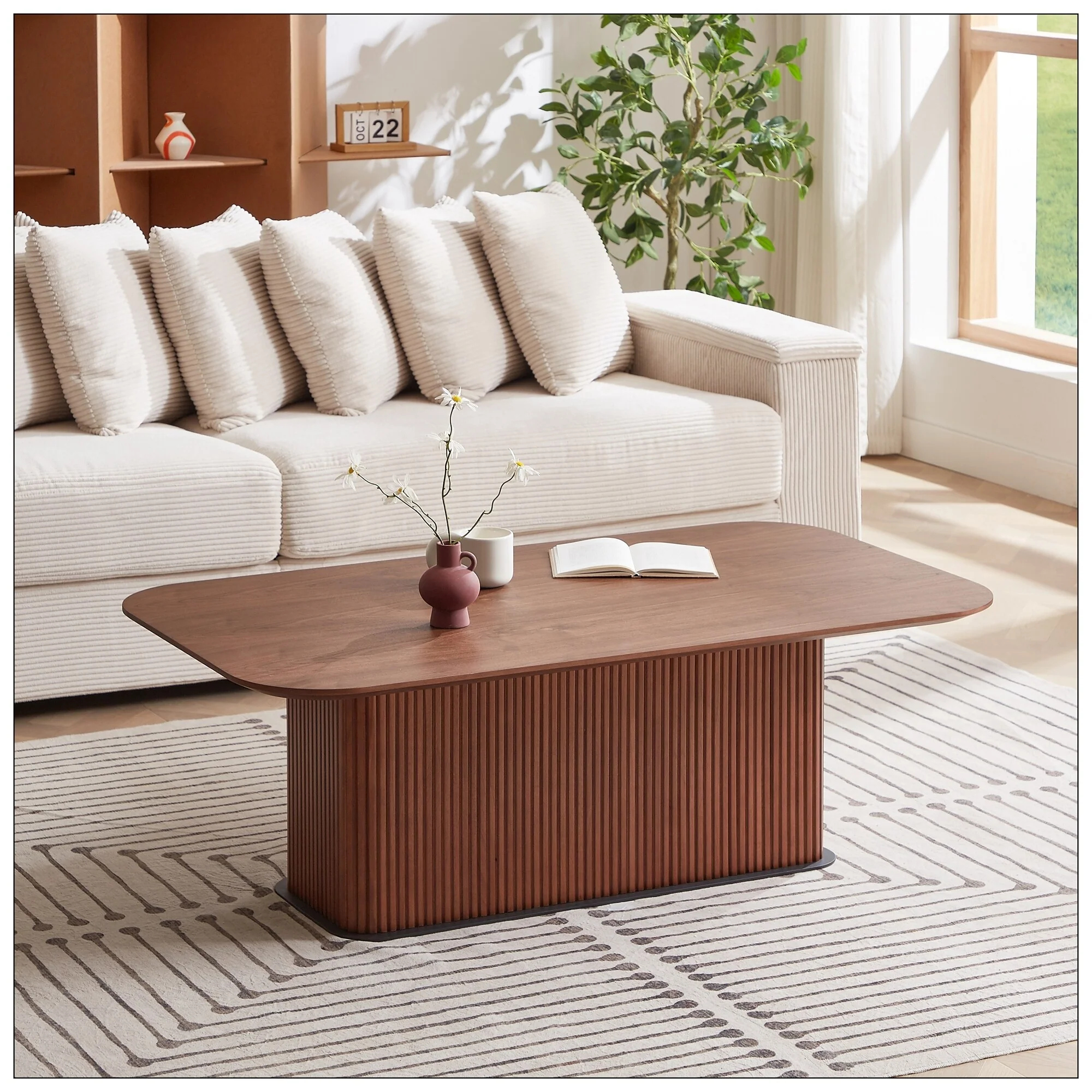 Coffee Table Walnut Wood Surface and Black Metel Feet