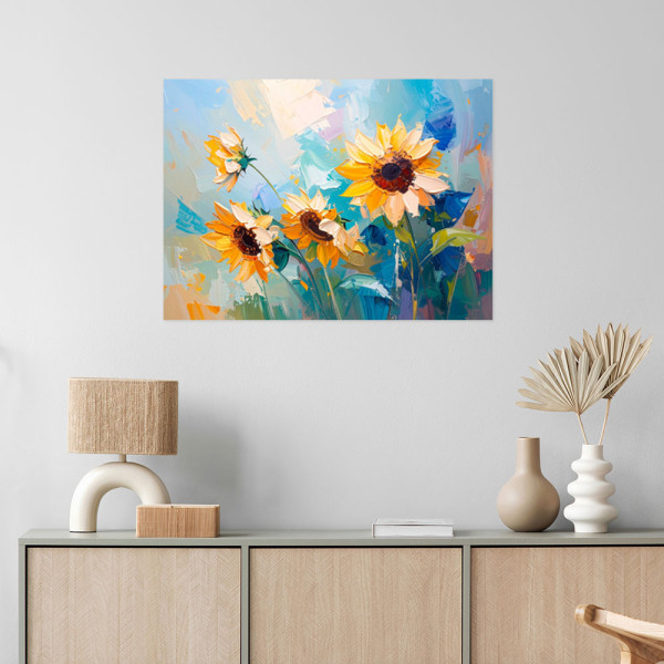 Plakat samoprzylepny Feeby Słoneczniki Kwiaty imitacja farby olejnej 30x20