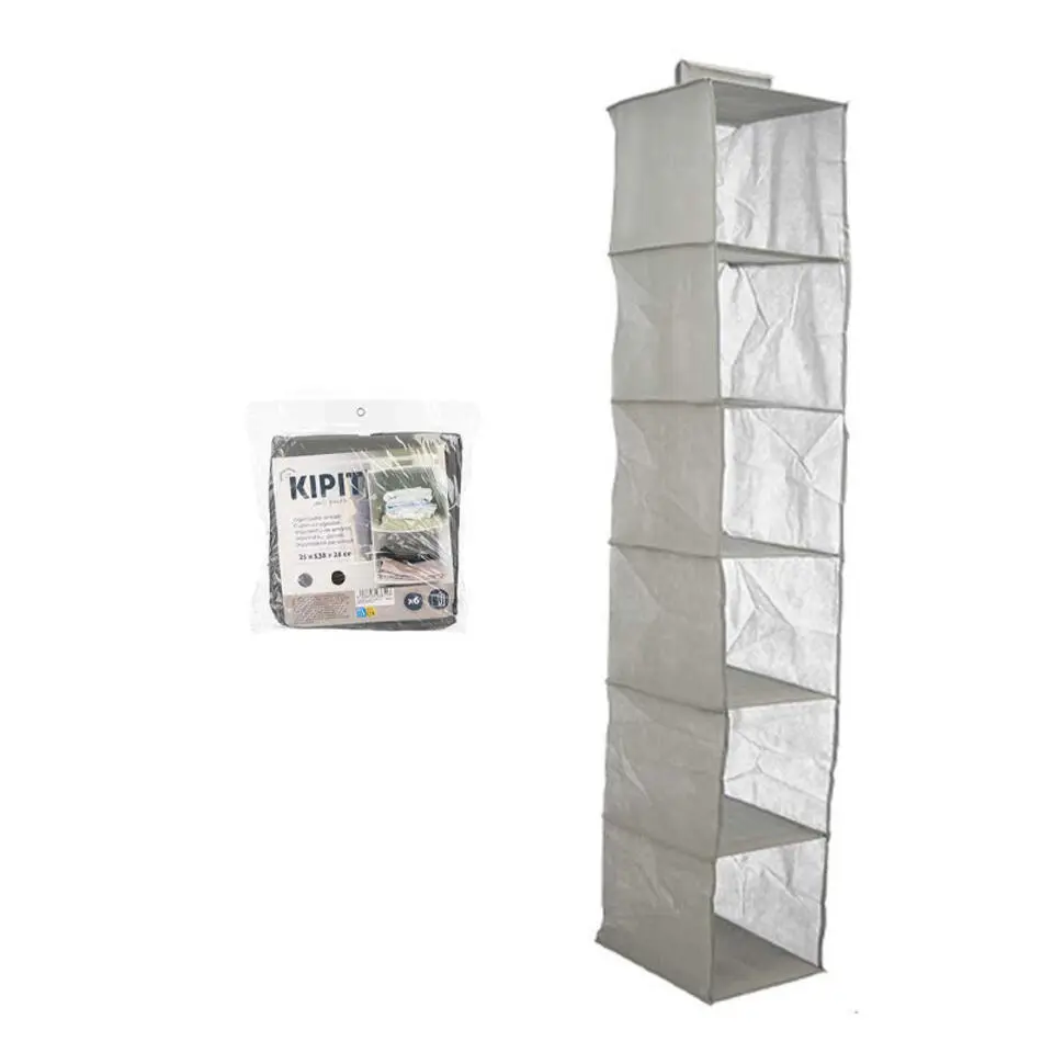 Kipit Kledingkast organizer - 6 vaks - grijs - 25 x 25 x 138 cm