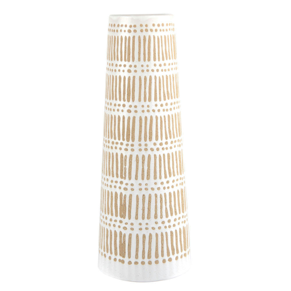 KRAFT - Vase trapèze en grès blanc et beige H31