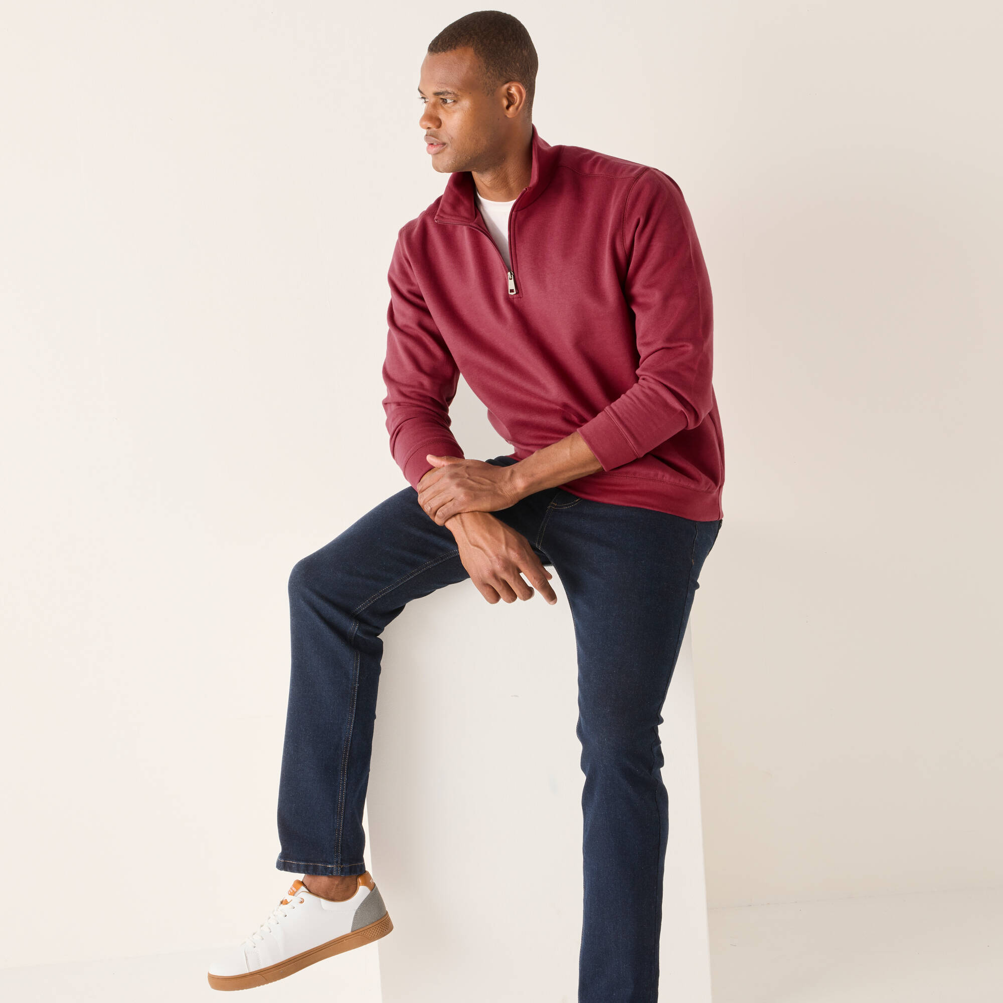 Sweat molleton col camionneur zippé