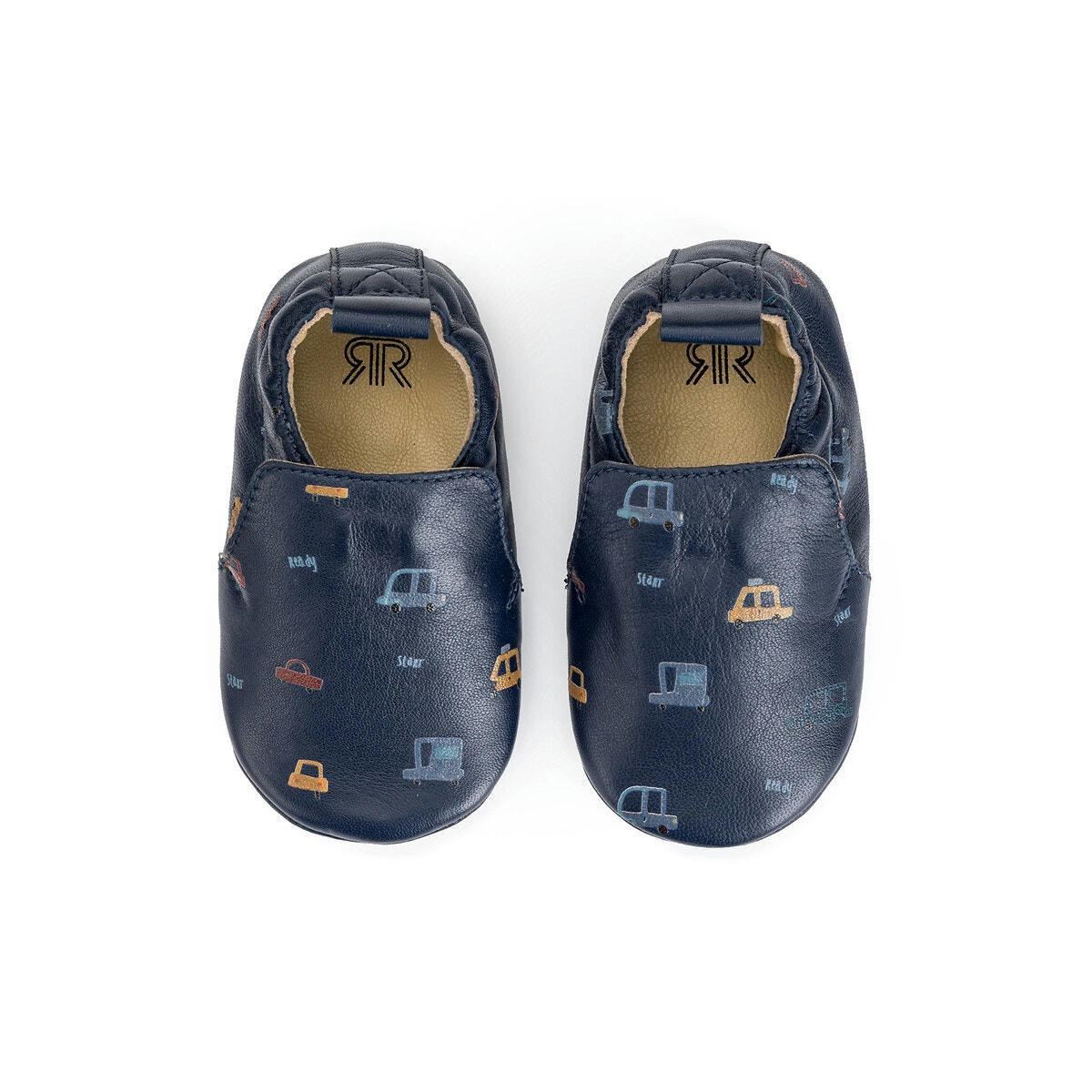 Chaussons cuir à enfiler motif voitures