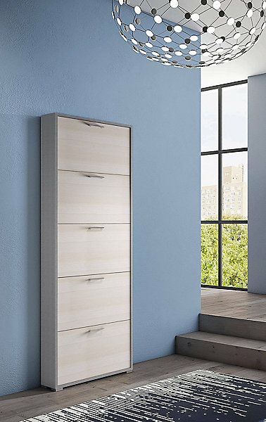 Etagere à chaussures Margherita, Meuble d'entrée polyvalent avec 5 portes pliantes, 67x18h184 cm, Mélèze
