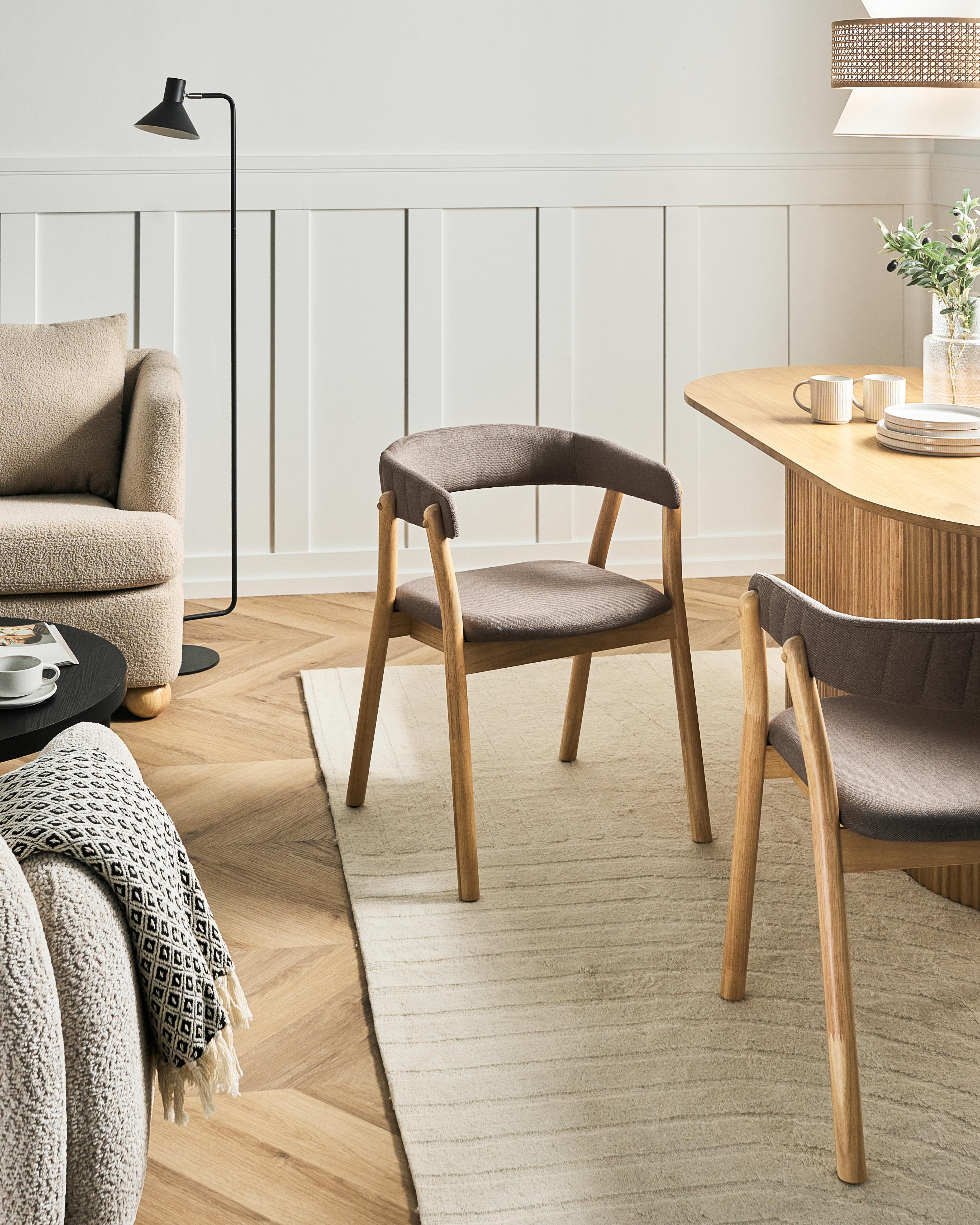 Set of 2 Dining Chairs MYLO Fabric Light Brown/ Brown