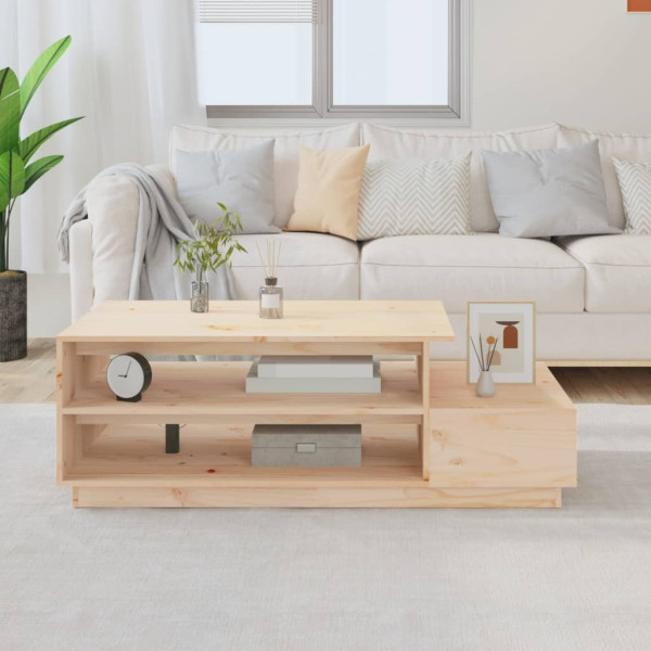 Stolik Kawowy Ława Stół Drewniany 120x50x40.5 Półka Szuflady Do Salonu