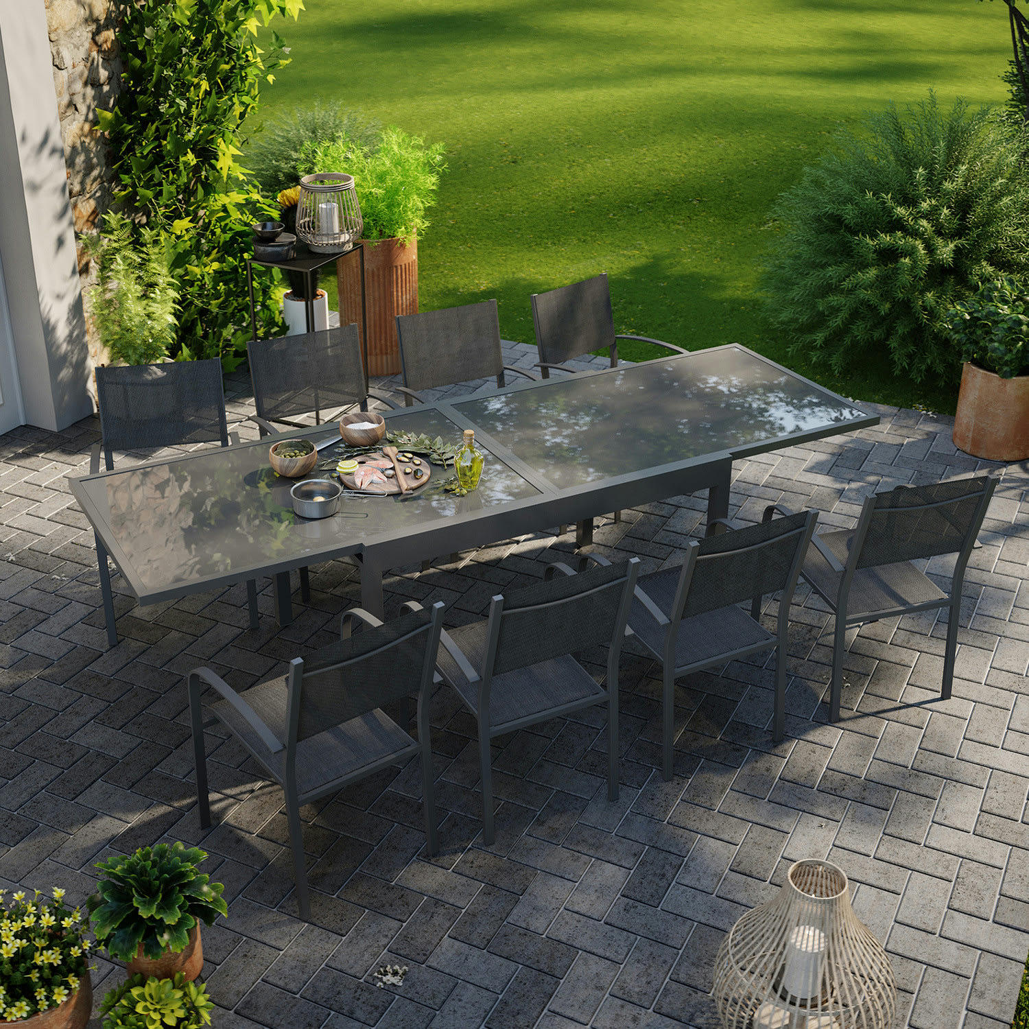 LIO 8 - Table de jardin 8 personnes en aluminium gris anthracite