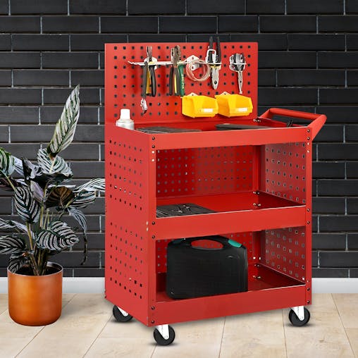 SOGA 3 Tier Tool Storage Cart Portable Service Utility Heavy Duty Mobile Trolley with Porous Side Panels
