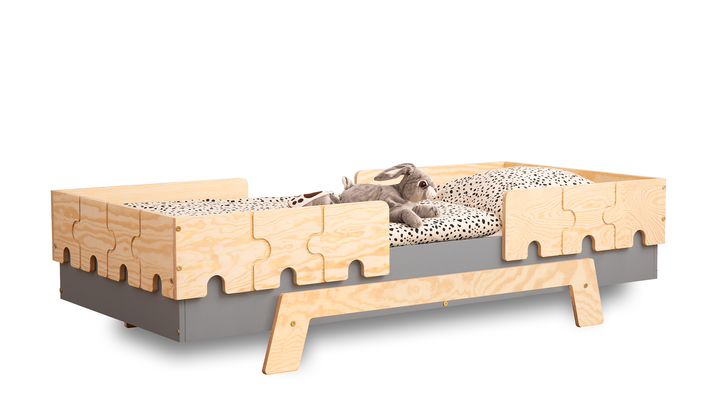 Łóżko poj. drewniane PUZZLE BR2 Szare z barier. - SMARTWOOD®