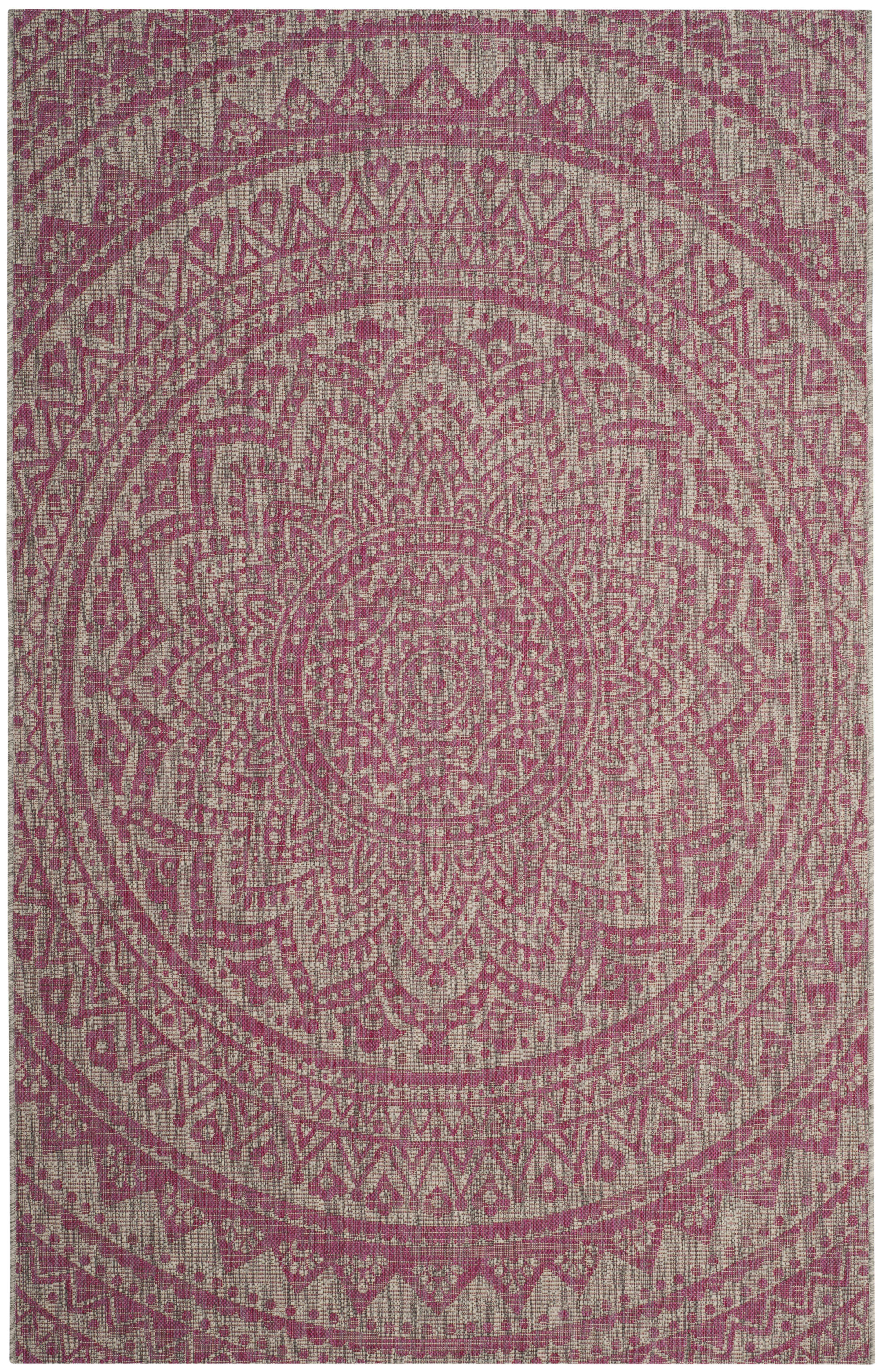 COURTYARD - Tapis interieur & exterieur en gris clair & fuchsia, 122 x 170 cm