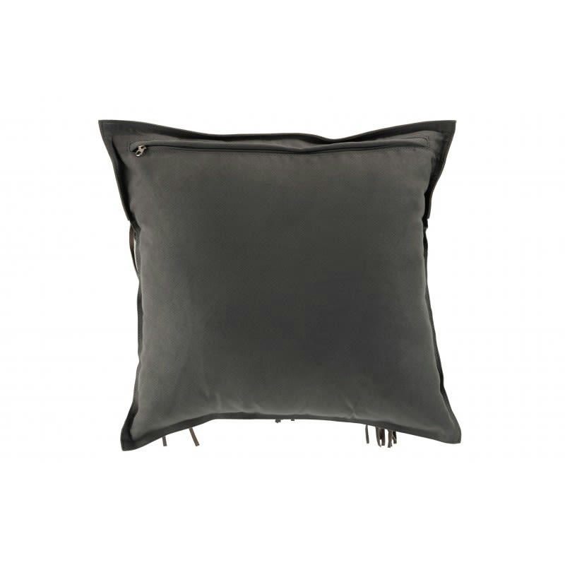 FRANGES - Coussin franges carré cuir gris 45x45