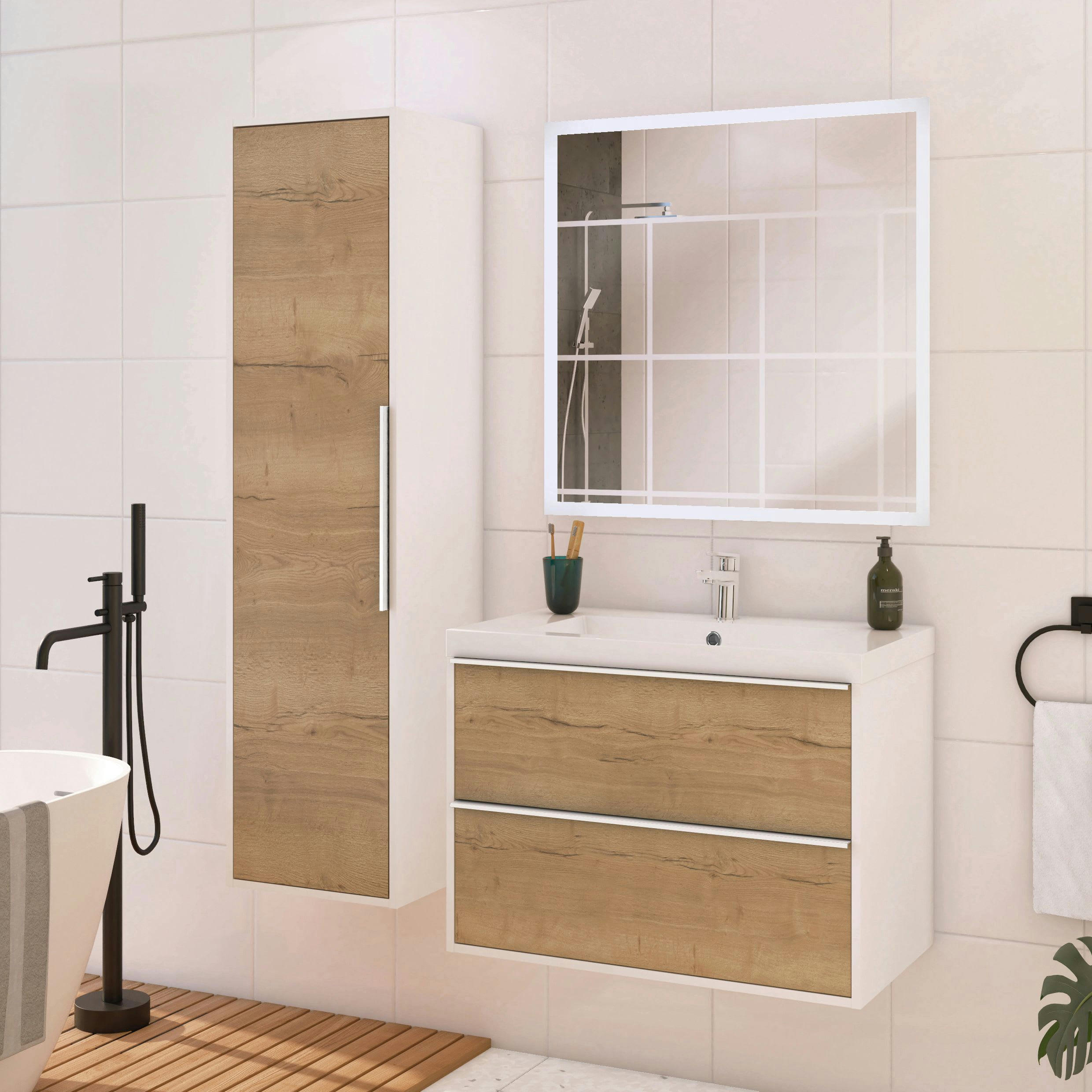 BORDER - Colonne de salle de bain  Chêne Halifax Naturel / Blanc Alp