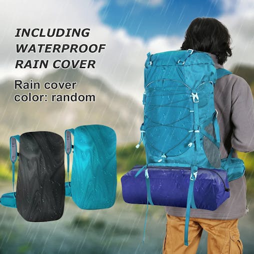 NNEOBA 50L Hiking Backpack with Rain Cover Waterproof Rucksack Blue