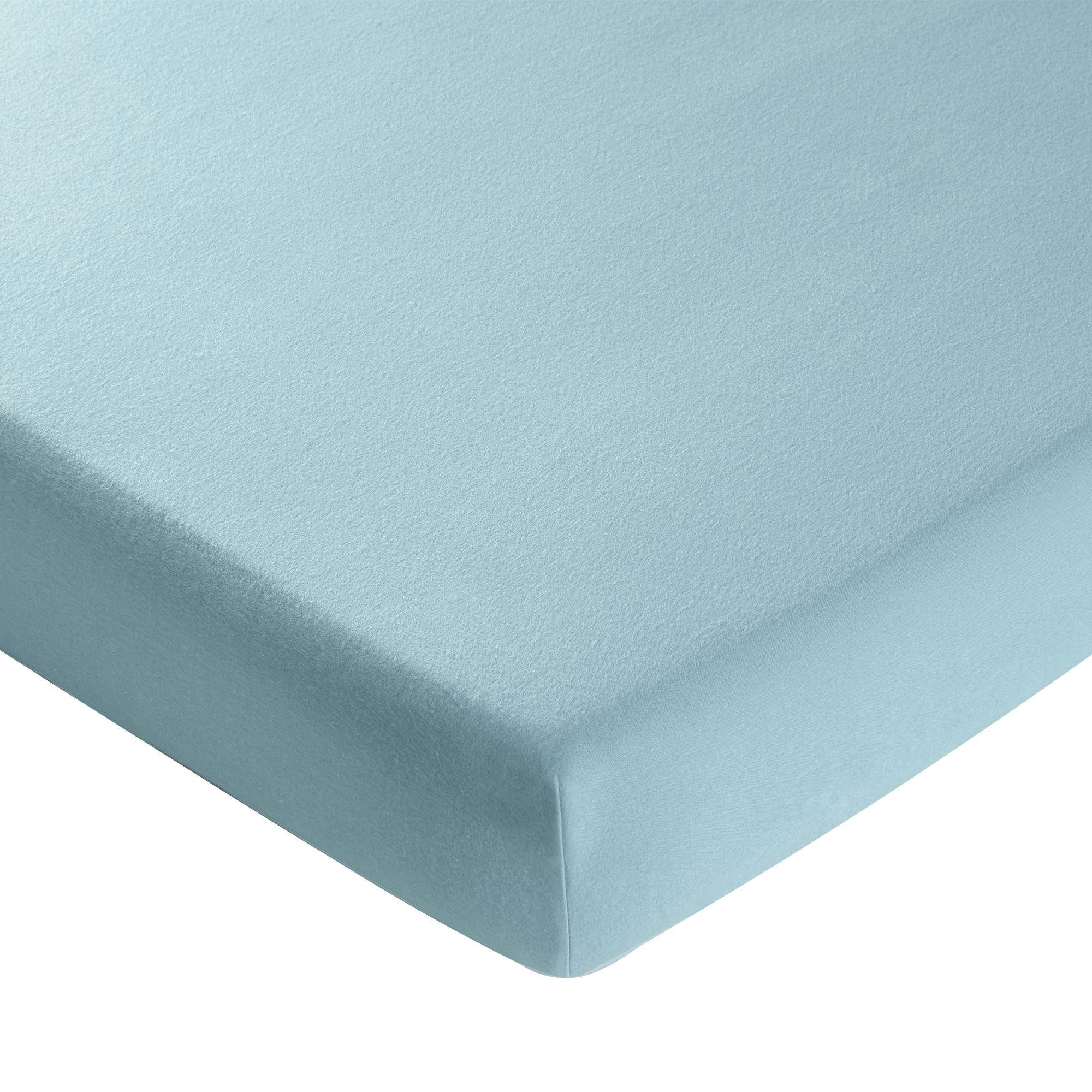 FLANELLE UNIE - Drap-housse 90x200x28 bleu glacier en coton