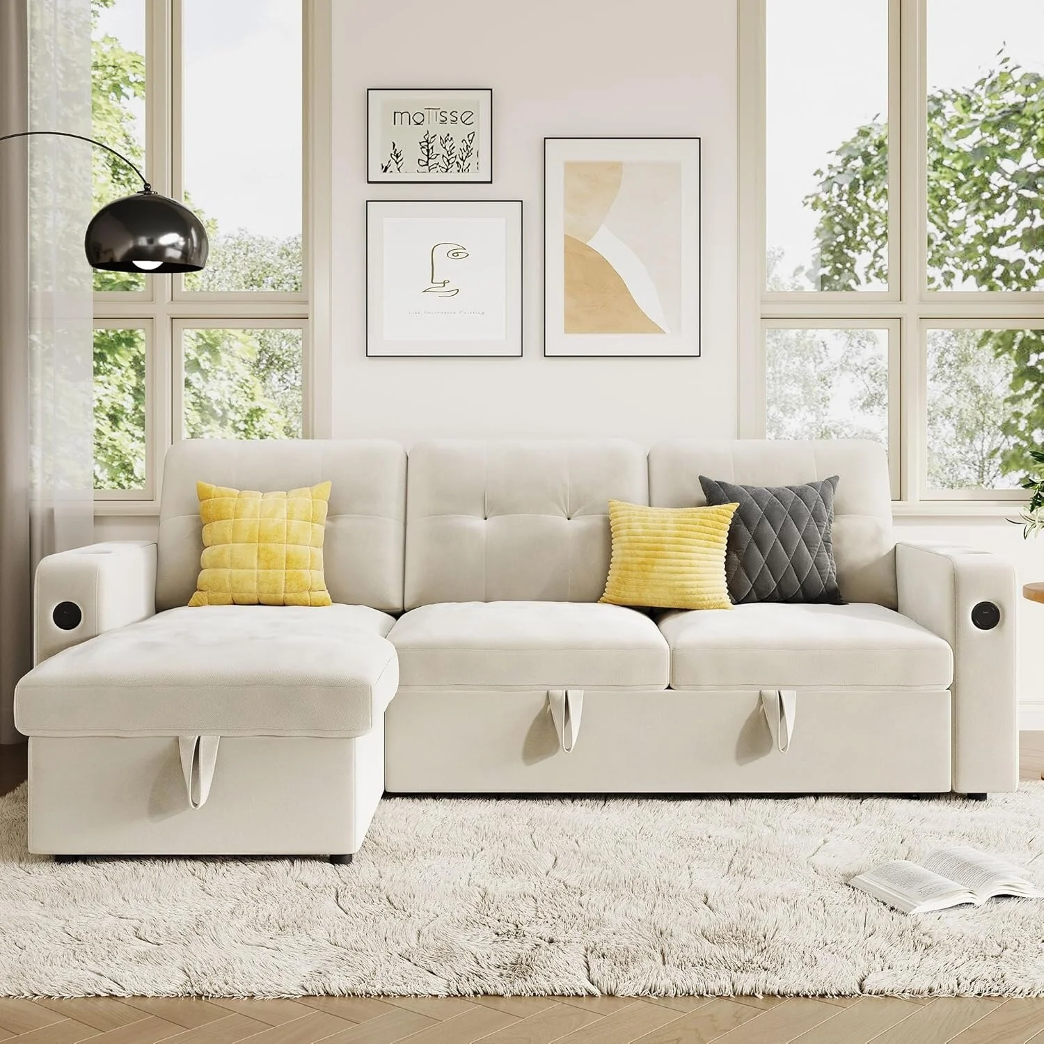 84 Sleeper Sofa Bed, Modular Sectional Cloud Couch with Reversible Storage Model