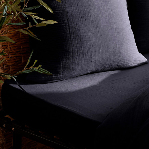 Drap housse Flora gaze de coton bleu 140x190cm - Atmosphera