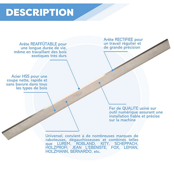 Jeu de 2 fers de dégauchisseuse/raboteuse 500 x 30 x 3 mm acier HSS (les 2 fers) - Diamwood
