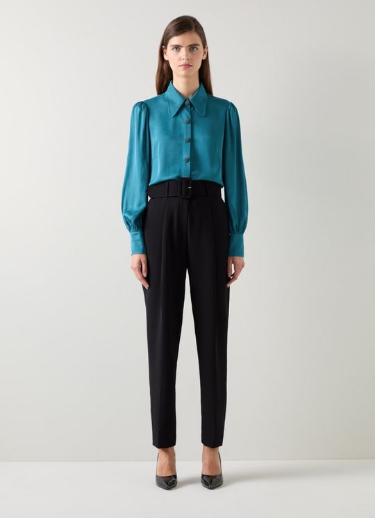 Sonya Teal Viscose Crepe Shirt With Sparkle Button