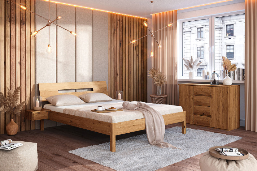 Łóżko VENTO A-6 180x200 cm z Drewnianym Zagłówkiem Dąb Dziki