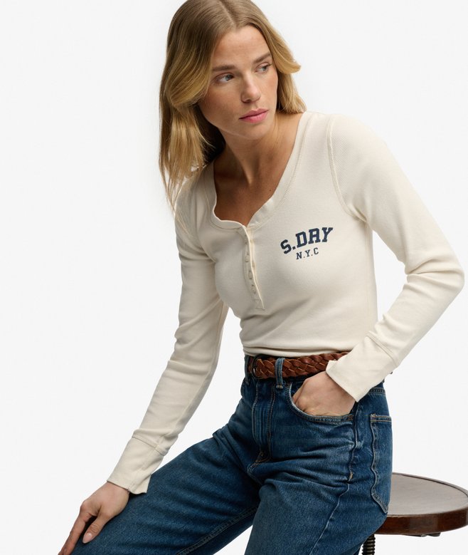 Athletic Button Down Long Sleeve Top