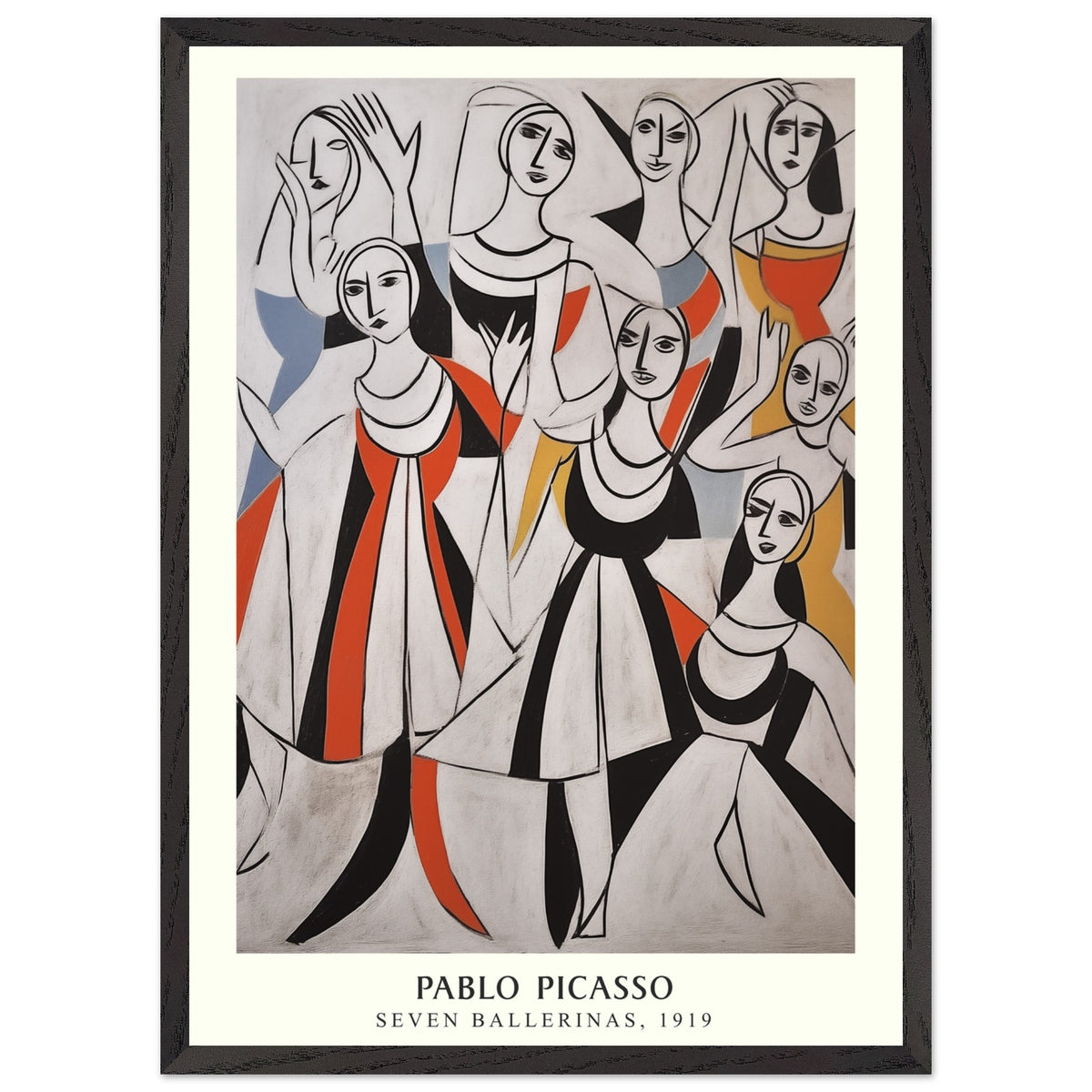 Artfulprints Poster met Lijst Pablo Picasso - Seven ballerinas  - 50x70 cm - Meerkleurig