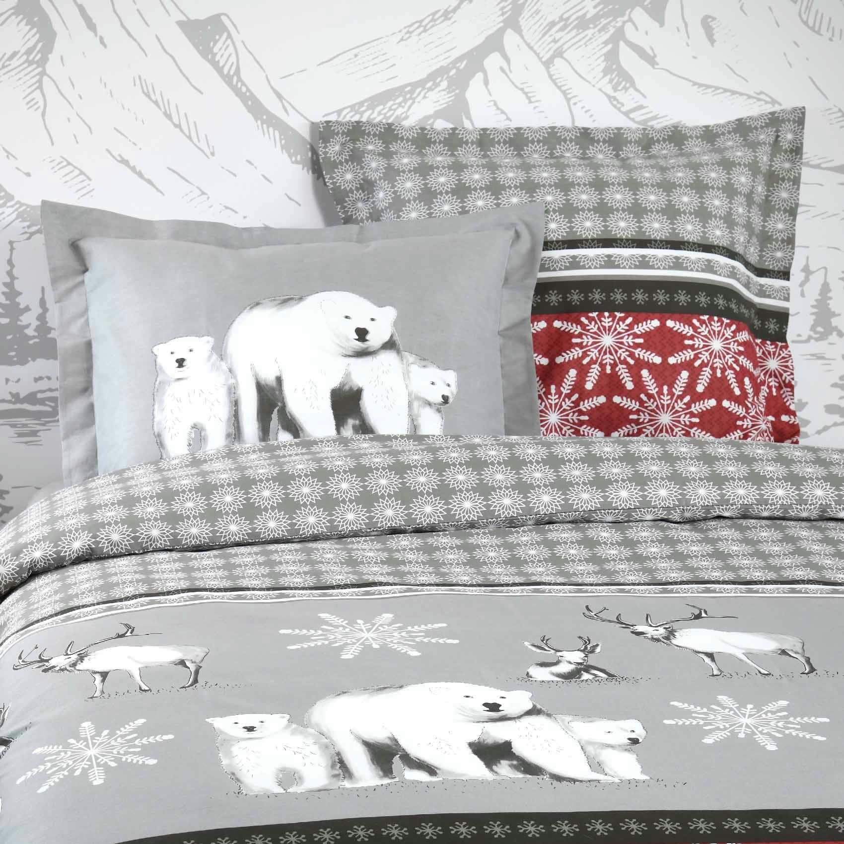 - Parure de lit ours à la montagne coton rouge 240x220 cm