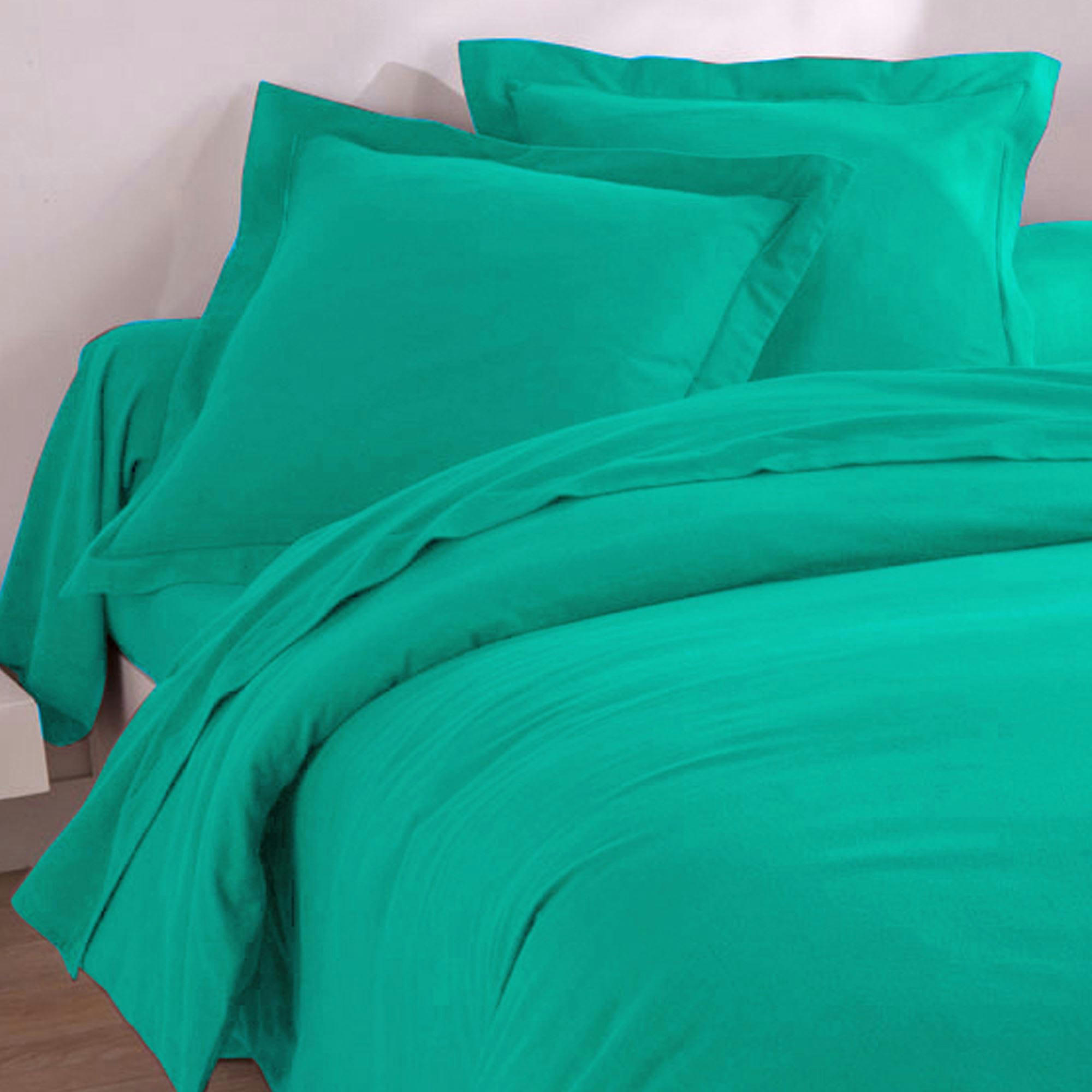 FLANELLE UNIE - Housse de couette 260x240 vert jade en coton