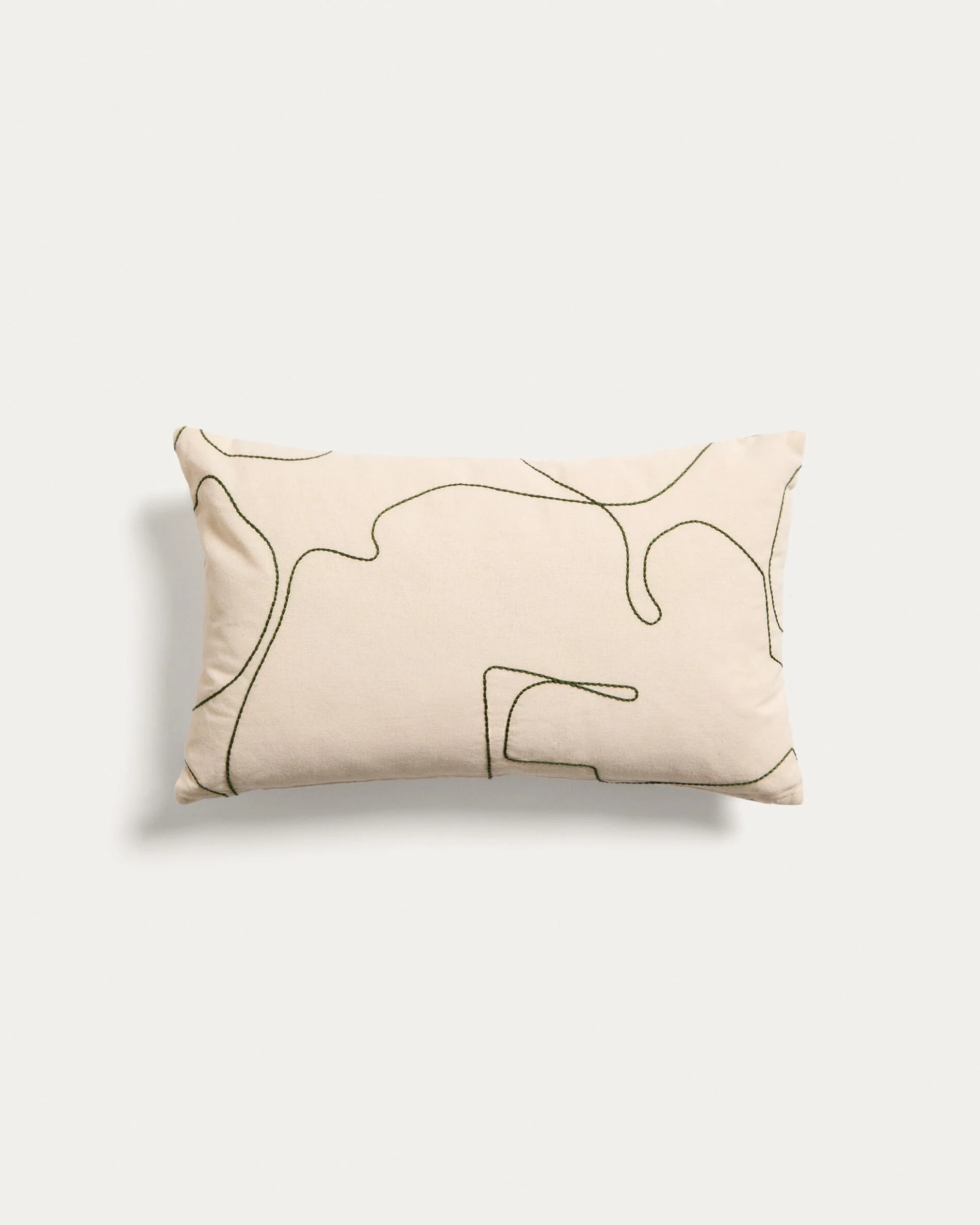 Dibel ecru cotton cushion cover with green embroidery detail 30 x 50cm
