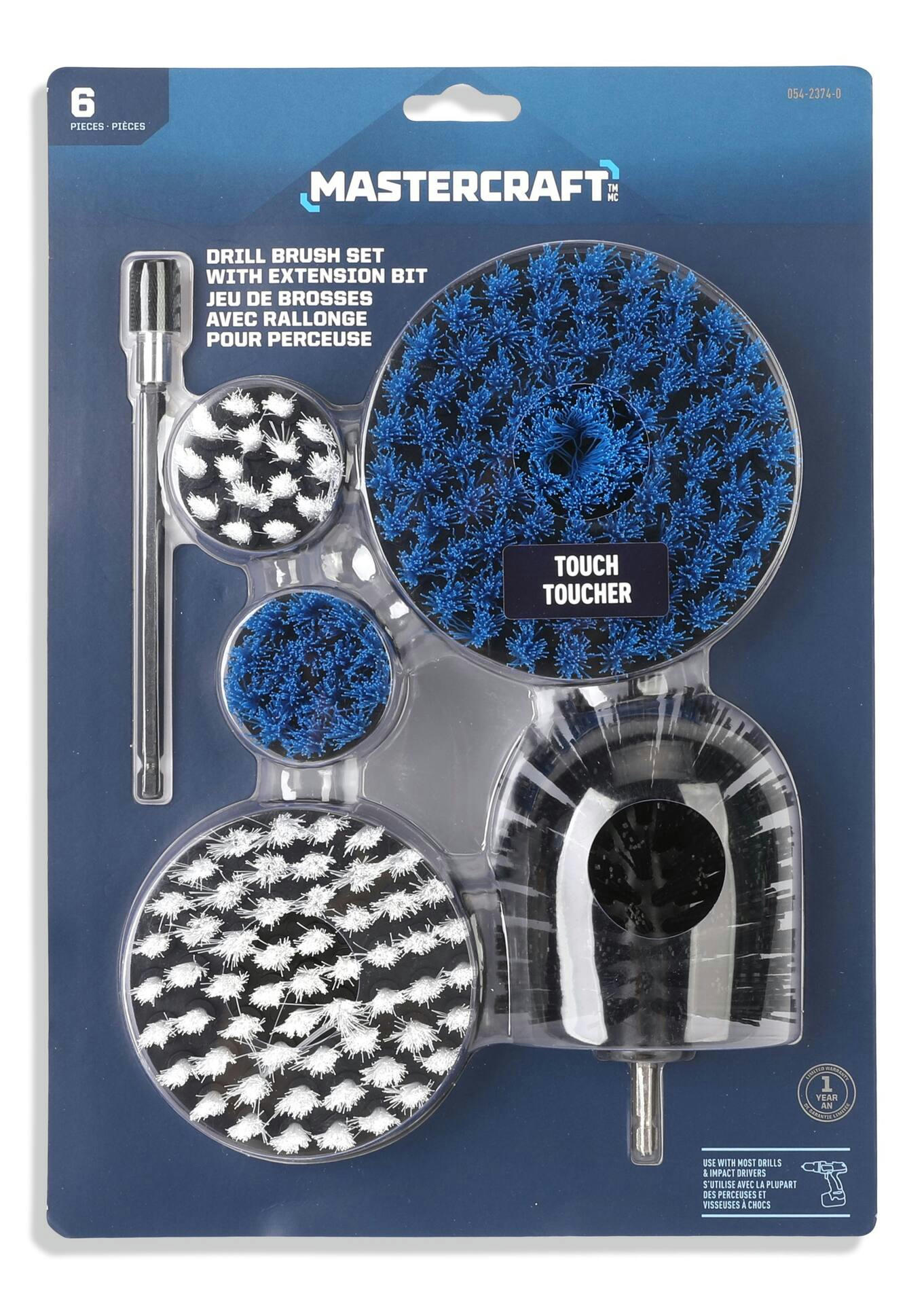 Mastercraft Cleaning Drill Brush Set with Extension, 6-Piece