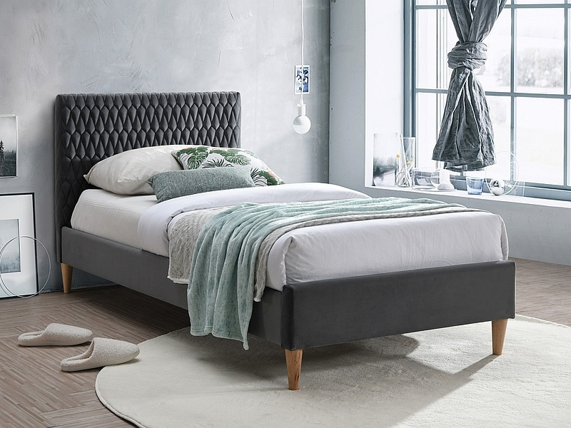 Łóżko tapicerowane AZURRO VELVET 90x200 szare bez szuflady/bez materaca