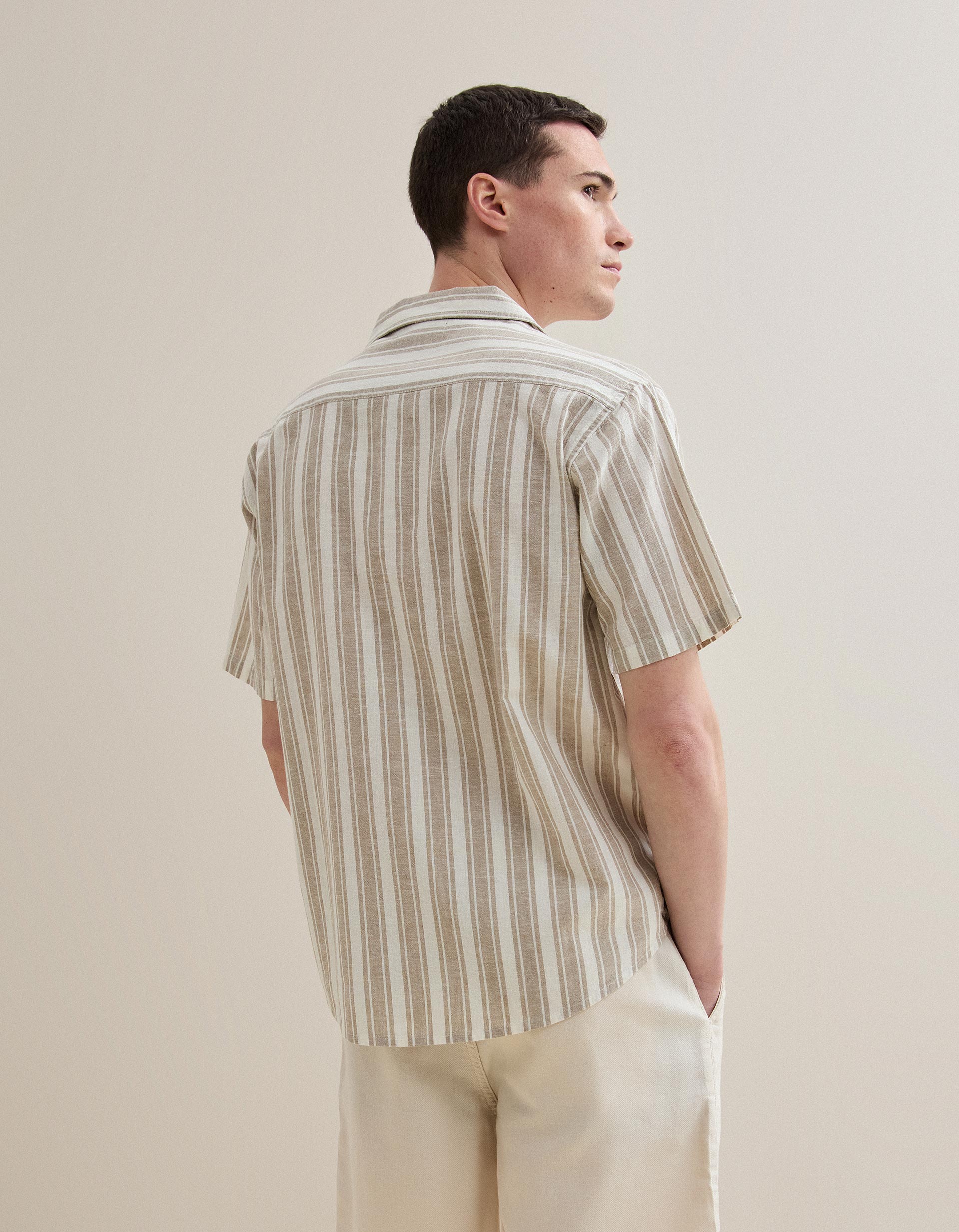 Camisa Resort com Linho, Homem, Bege