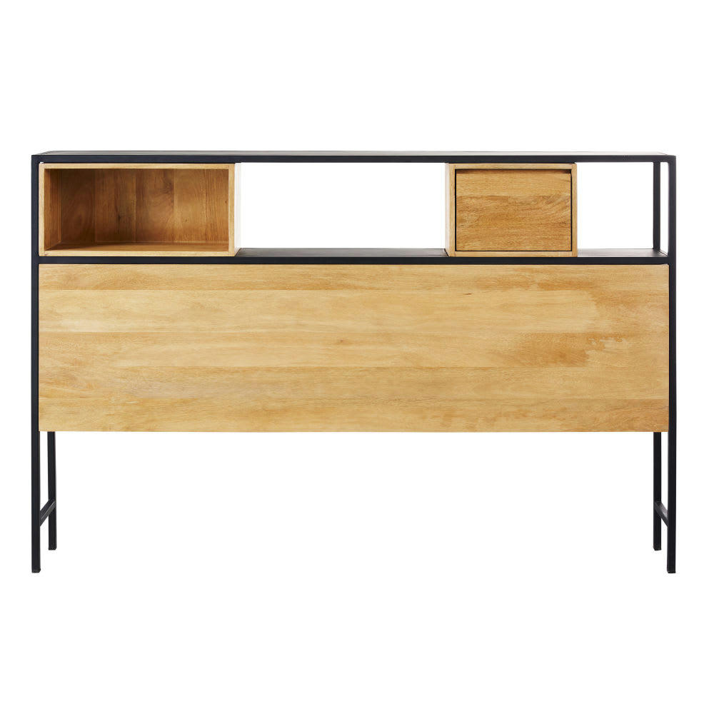 Wayampi - Tête de lit 160 en manguier massif et métal noir