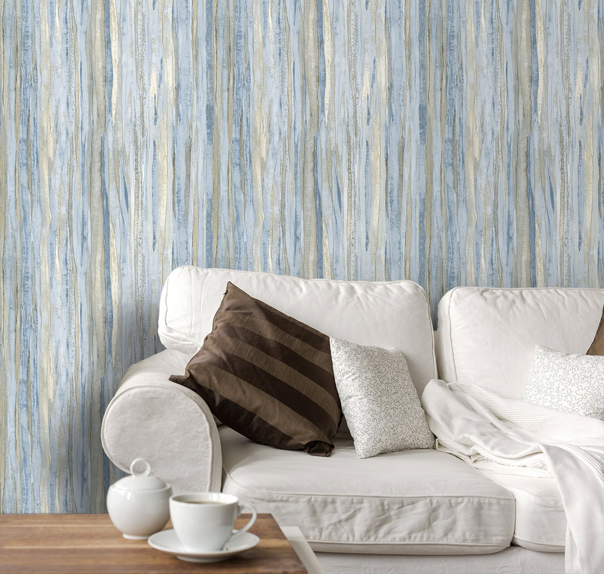 Sanders & Sanders behang strepen blauw en beige - 53 cm x 10 m - 640023