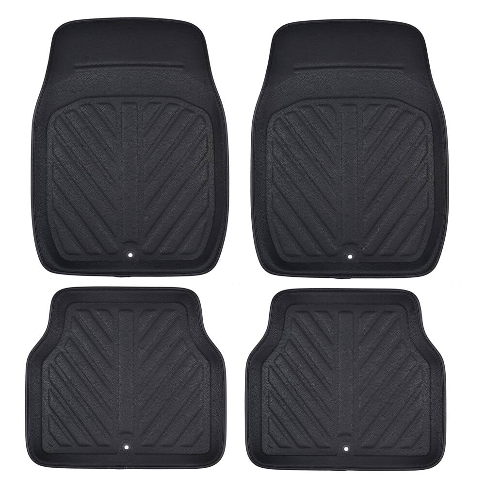 MotoMaster Luxury Faux Leather Car Floor Mat Set, Black, 4-pk