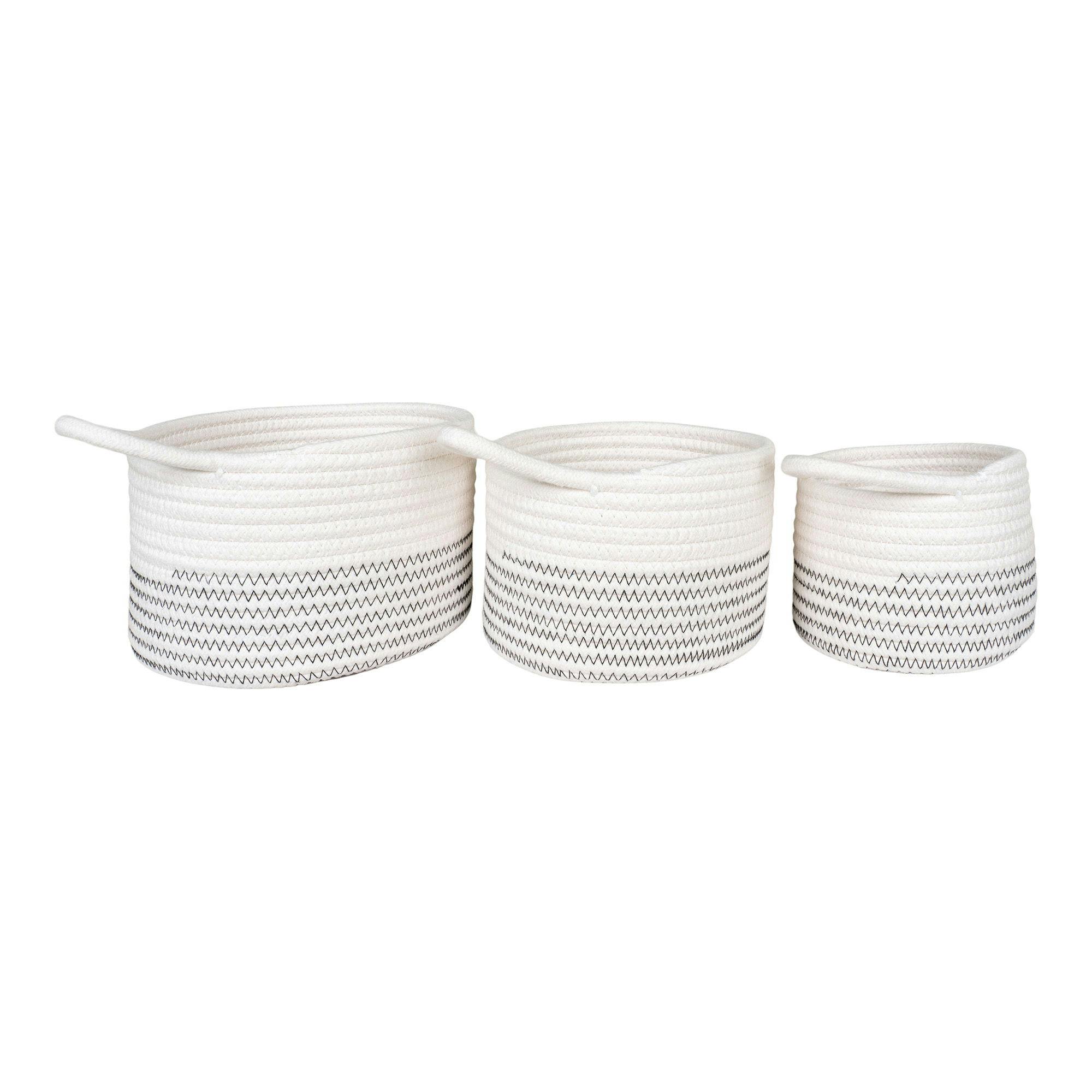 Panier de rangement en coton avec motif zigzag noir (lot de 3)