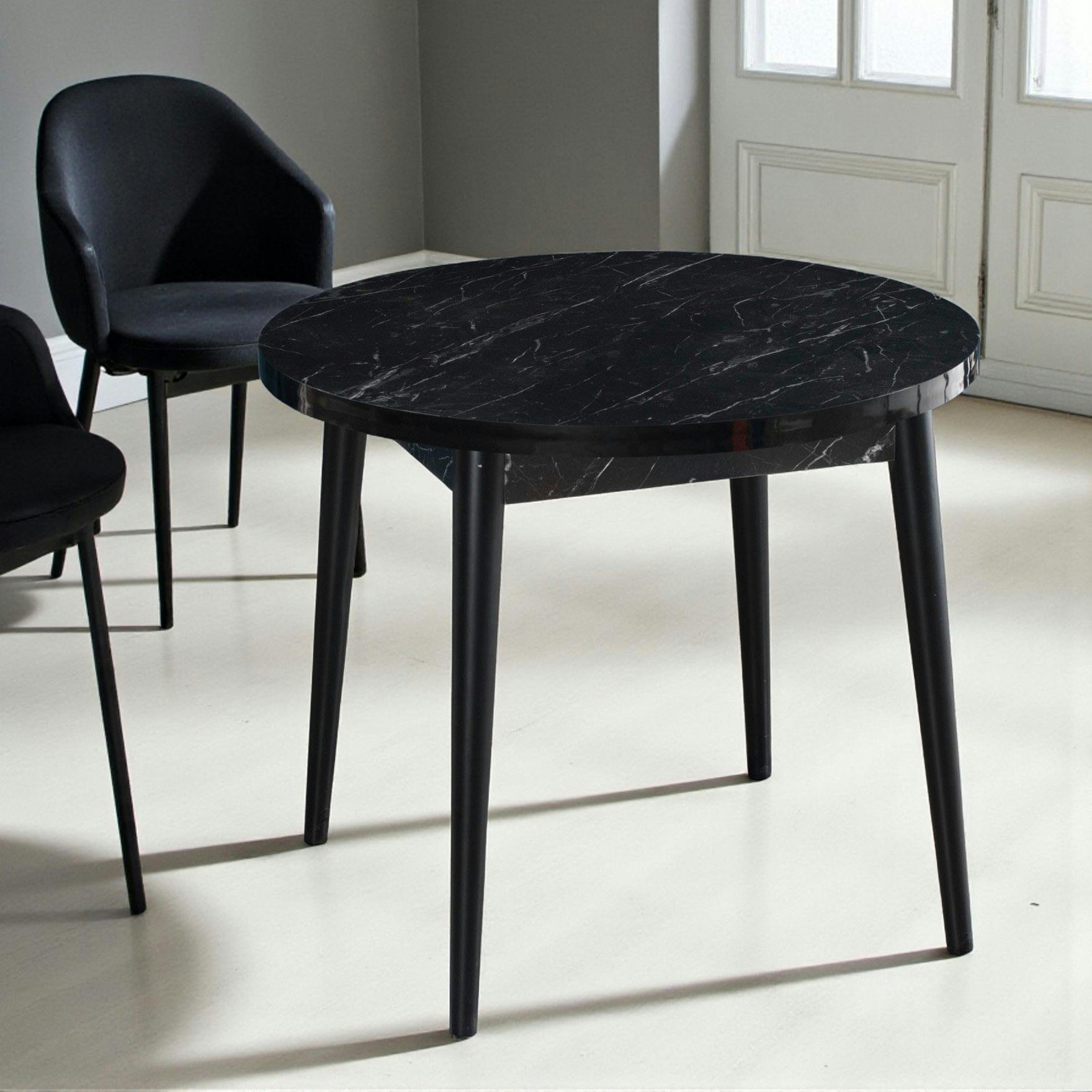 Table à manger ronde noire effet marbré Ø90 cm MARFA