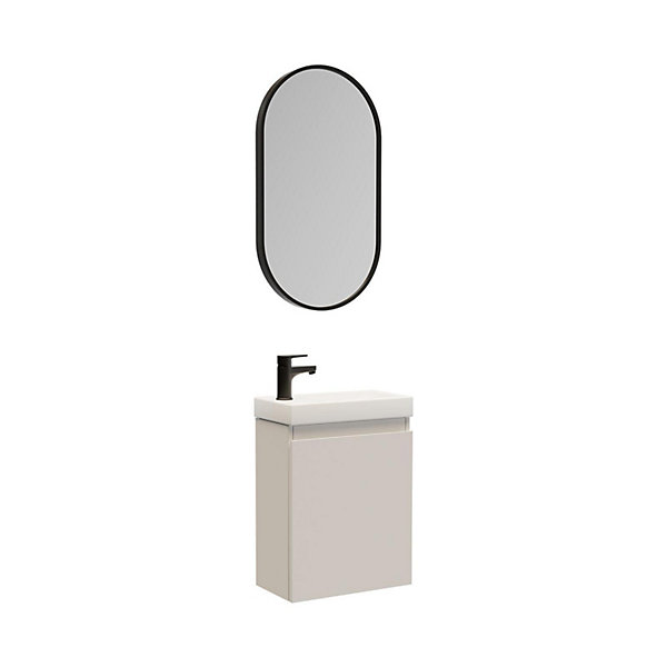 Meuble lave-mains LISA   robinet noir   miroir ovale