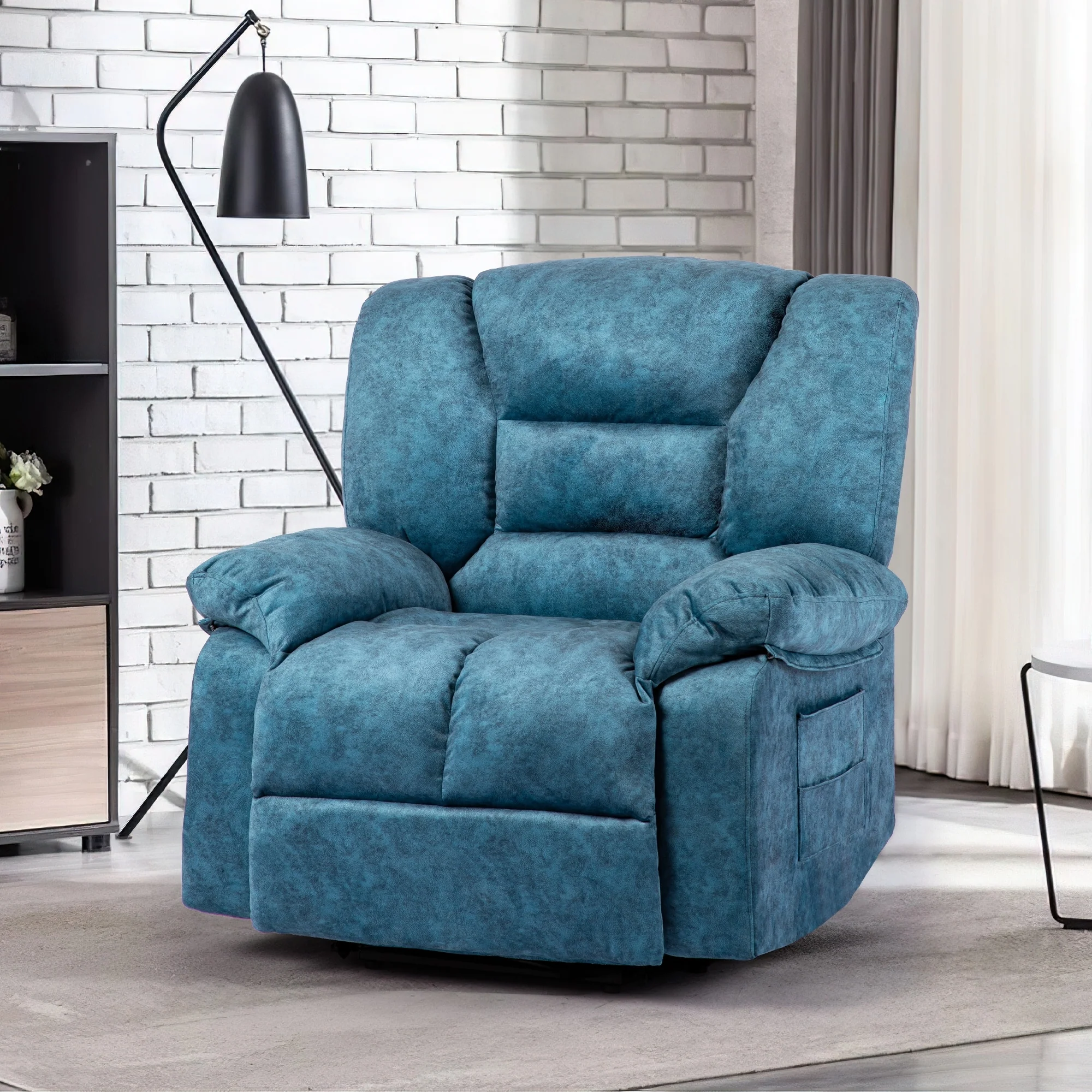 Oversized Upholstered Manual Recliner with 8-Point Vibration Massage, Lumbar Heating, 2 Side Pockets