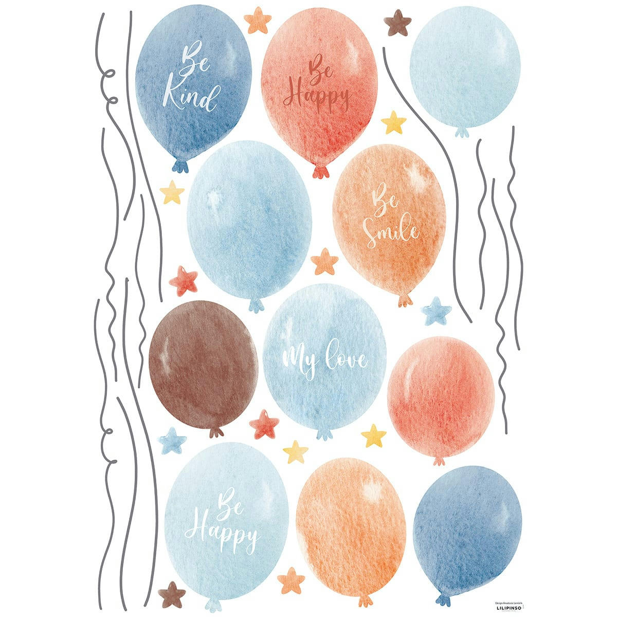 GENTLE FRIENDS - Stickers muraux grands ballons en vinyle mat multicolore