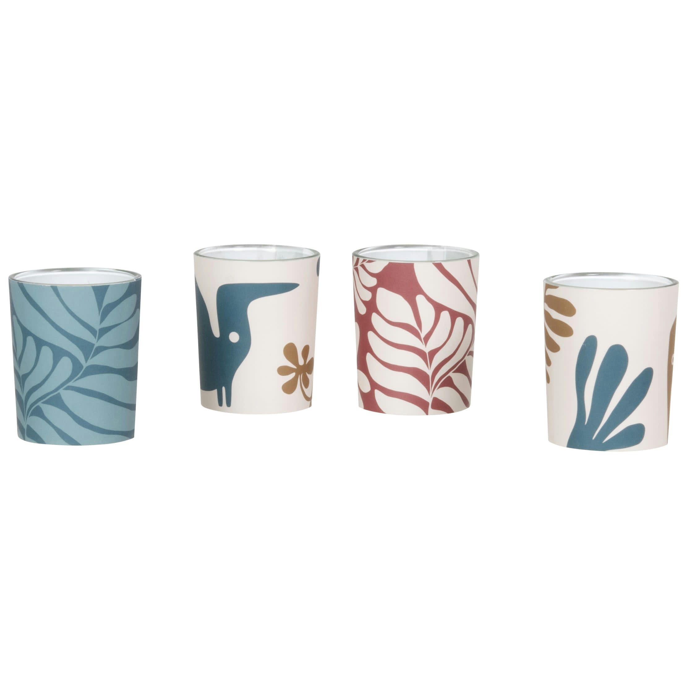 - Bougies lumignons parfumées en verre bleu, rouge et blanc (x4)