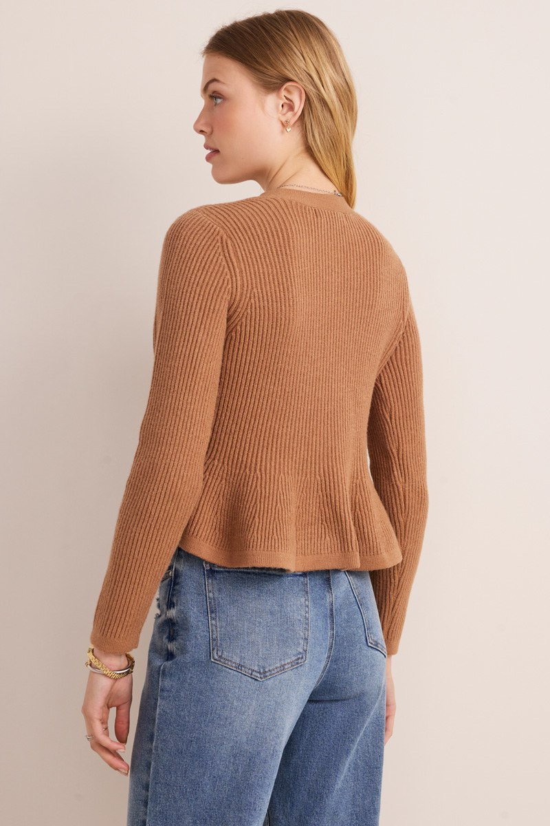 Denise Rib Knit Peplum Cardigan