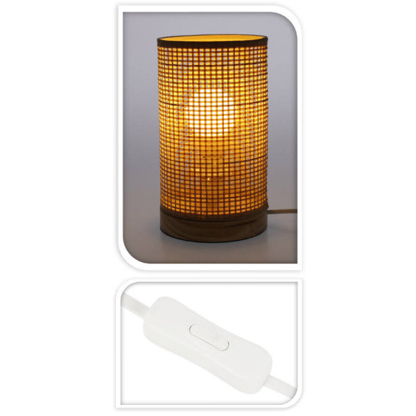 Lampa stołowa bambus, tuba, podstawa z drewna sosnowego, 13 x 23 cm